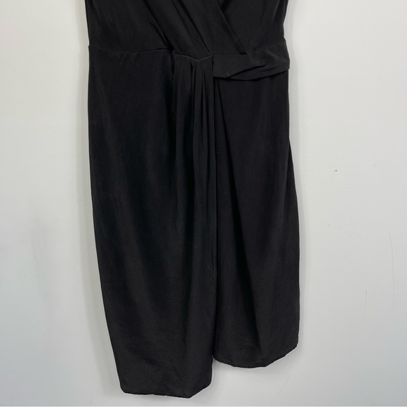 All Saints 100% Silk Peak Drape Crepe Matte Finish Minimalist Black Mini Dress 0 - Picture 12 of 16